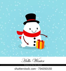 Playful snowman. Winter, Christmas and New Year illustration. Element of the collection. Good for congratulation card, banner, flyer, leaflet, poster. Vector illustration