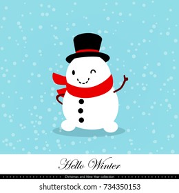 Playful snowman. Winter, Christmas and New Year illustration. Element of the collection. Good for congratulation card, banner, flyer, leaflet, poster. Vector illustration