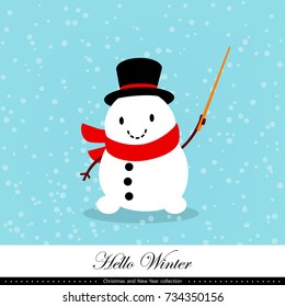 Playful snowman. Winter, Christmas and New Year illustration. Element of the collection. Good for congratulation card, banner, flyer, leaflet, poster. Vector illustration