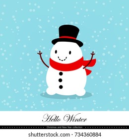 Playful snowman. Winter, Christmas and New Year illustration. Element of the collection. Good for congratulation card, banner, flyer, leaflet, poster. Vector illustration