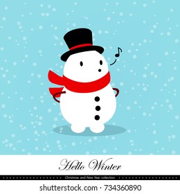 Playful snowman. Winter, Christmas and New Year illustration. Element of the collection. Good for congratulation card, banner, flyer, leaflet, poster. Vector illustration