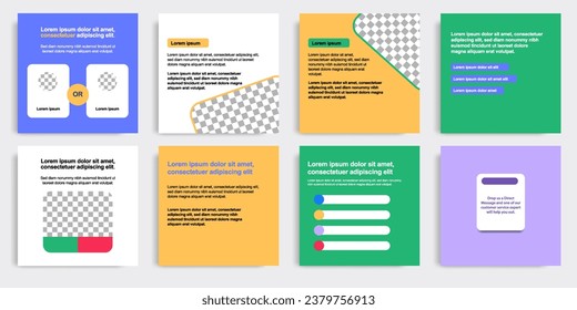 Playful social media post banner layout template pack in colorful background and shape elements. For ads, promotion, branding, sharing knowledge, microblog, tips and educate. Vector illustration