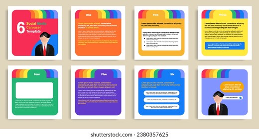 Playful social media post banner layout template pack in colorful background with folder, paper index elements. Vector design illustration