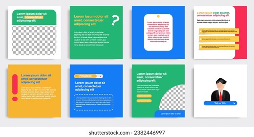 Playful social media post banner layout template pack in colorful background and shape elements. For ads, promotion, branding, sharing knowledge, microblog, tips and educate. Vector illustration