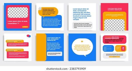 Playful social media post banner layout template pack in colorful background and shape elements. For ads, promotion, branding, sharing knowledge, microblog, tips and educate. Vector illustration