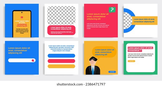 Playful social media post banner layout template pack in colorful background and shape elements. For ads, promotion, branding, sharing knowledge, microblog, tips and educate. Vector illustration