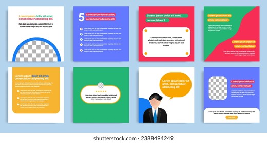 Playful social media post banner layout template pack in colorful background and shape elements. For ads, promotion, branding, sharing knowledge, micro blog, tips and educate. Vector illustration