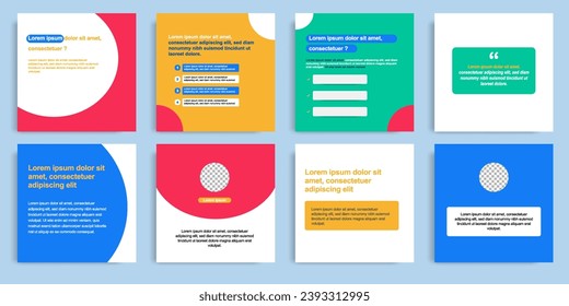 Playful social media post banner layout template pack in colorful background and shape elements. For ads, promotion, branding, sharing knowledge, micro blog, tips and educate. Vector illustration