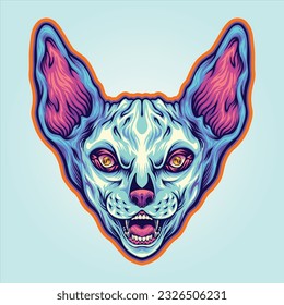 Playful sphynx cat head with grinning face vector illustrations for your work logo, merchandise t-shirt, stickers and label designs, poster, greeting cards advertising business company or brands