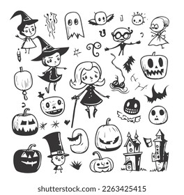 Playful and spooky artwork depicting Halloween themes, often incorporating traditional symbols like pumpkins and bats.
