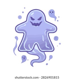 A playful and spooky cartoon ghost character design featuring a purple jelly-like aesthetic with smaller ghost companions, perfect for Halloween-themed graphic design projects.