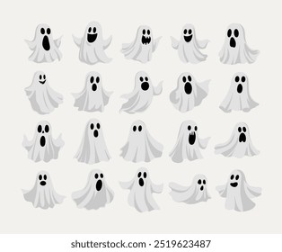 Playful and spooky characters in different expressions and poses. Ideal for Halloween-themed designs, stickers, and greeting cards.oft blue and gold outline. Perfect for any creative project.