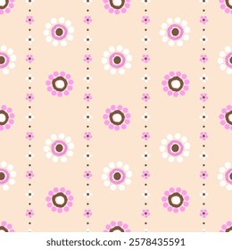 Playful Spring Flower Pattern in Pink and Beige