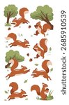 Playful squirrels gather nuts in the forest.