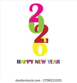 Playful stacked 2026 digits in bold multicolor style on white background. Bright modern 2026 layout with cheerful color blocks.