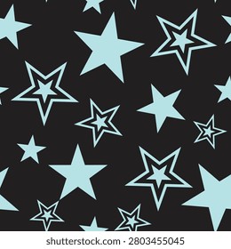 Playful Star Pattern with Hand Drawn Outline and Solid Stars in Modern Minimal Style, Seamless pattern for textile prints on fabric and wallpaper