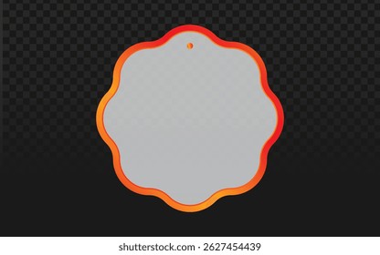 Playful starburst-shaped label with orange-red gradient border and hanging hole, featuring a transparent checkerboard center. Perfect for whimsical branding, handmade tags, or creative packaging