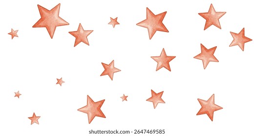 Estrelas brincalhonas em tons laranja vibrantes espalhadas em um fundo branco nítido. Um design dinâmico e alegre perfeito para projetos festivos, decorações e arte criativa.