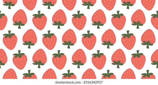 Playful Strawberry Pattern with Alternating Shapes on White Background for Textile, Wallpaper, and Decorative Applications