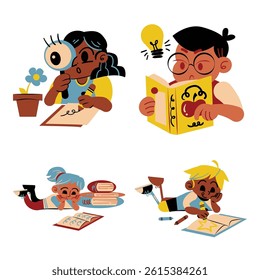 Playful Study and Learning Concept for Children in Freeform Cartoon Kid Style