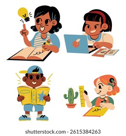 Playful Study and Learning Concept for Children in Freeform Cartoon Kid Style