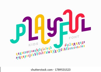 Playful style font design, childish alphabet letters and numbers vector illustration
