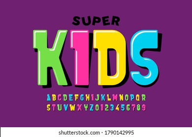 Playful style font design, childish alphabet letters and numbers vector illustration