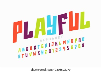 Playful style font design, childish letters and numbers vector illustration