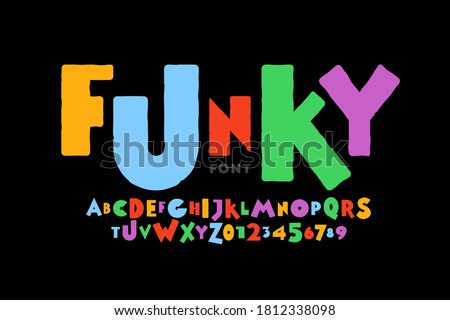 Playful style font design, childish alphabet letters and numbers vector illustration