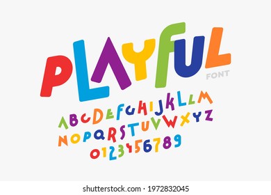 Playful style font design, colorful childish alphabet, letters and numbers vector illustration