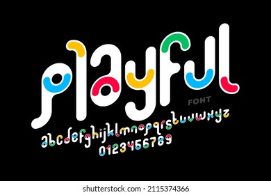 Playful style font design, colorful alphabet letters and numbers vector illustration