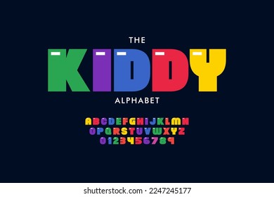 Playful style font design, colorful childish alphabet, letters and numbers vector illustration