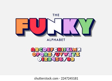 Playful style font design, colorful childish alphabet, letters and numbers vector illustration