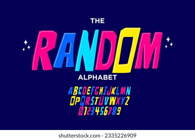 Playful style font design, colorful childish alphabet, letters and numbers vector illustration