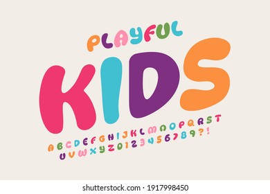 Playful style font design, kids alphabet, letters and numbers vector illustration