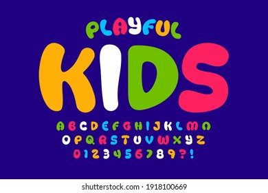 Playful style font design, kids alphabet, letters and numbers vector illustration