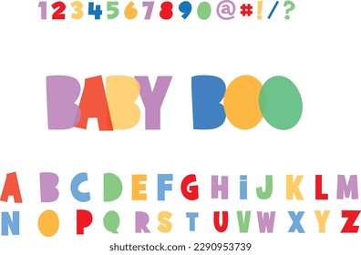 Playful style font design,  kids alphabet letters and numbers. Trendy fun style letters, vector typography design.