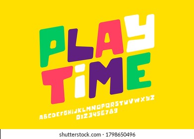 Playful style font design, playtime childish alphabet letters and numbers vector illustration