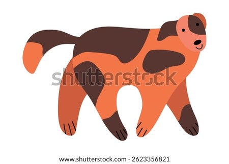Playful Stylized Dog Vector Illustration in Bright Colors. The dog features orange and brown patches, giving it a cheerful and friendly appearance.