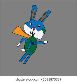 A  playful,  stylized  rabbit  in  a  superhero  outfit,   perfect for  children   's  illustration's or  animations. 