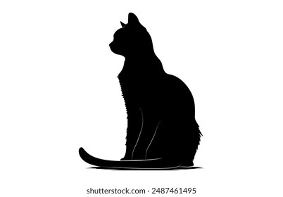 Playful Summer Cat Vector Black Silhouette