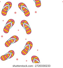 Spielerische Sommer Flip Flops nahtlose Fliese Muster mit bunten Strand Schuhe auf Sand Konzept verstreut als bunte Flip Flops verstreut auf weichen Strand Sand erstellen ein lustiges spielerisches nahtloses Fliesen Muster für Sommer Vibes in Foto Stock Konzept und leeren Raum auf der linken Seite, kein Text —ar 7:2 —tile