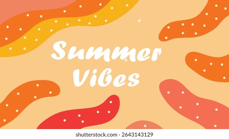 Design de vibrações de verão brincalhão com formas abstratas coloridas e pontos brancos no fundo.