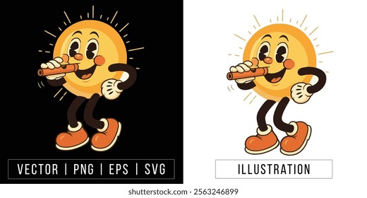 Playful Sun Character with Telescope - Cartoon Vector Illustration