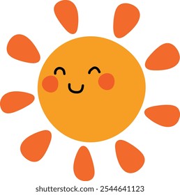 Playful Sun with Orange Rays, Cute Cartoon Vector Illustration