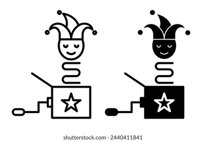 Playful and Surprising Jack in the Box Icons. Jester Toy and Prank Box Symbols