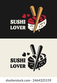 Playful sushi lover text. Sushi lover simple illustration design for printable products.