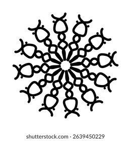 Playful Symmetrical Mandala Design with Thick Black Lines and Abstract Shapes