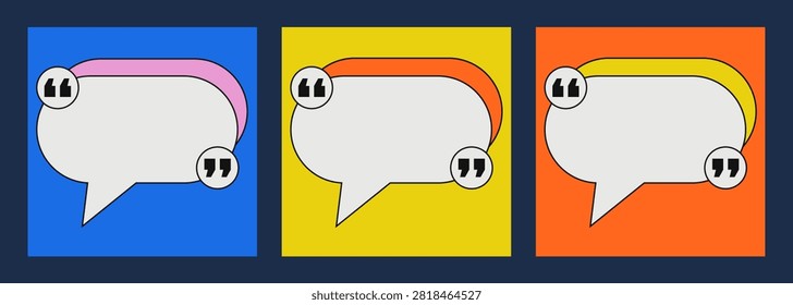 Playful testimonial vector template with colorful comic-style speech bubbles, question mark badge, star ratings, and retro decorative elements.Stylish set perfect for marketing websites, landing pages, and social media post