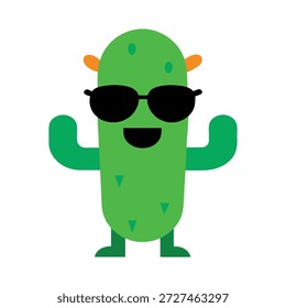 Cactus tridimensional juguetón que lleva las gafas de sol que sonríen aisladas en el fondo blanco limpio